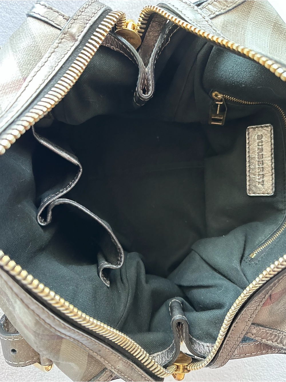 Burberry Metallic Gray Nova Check Satchel - Picture 4 of 7